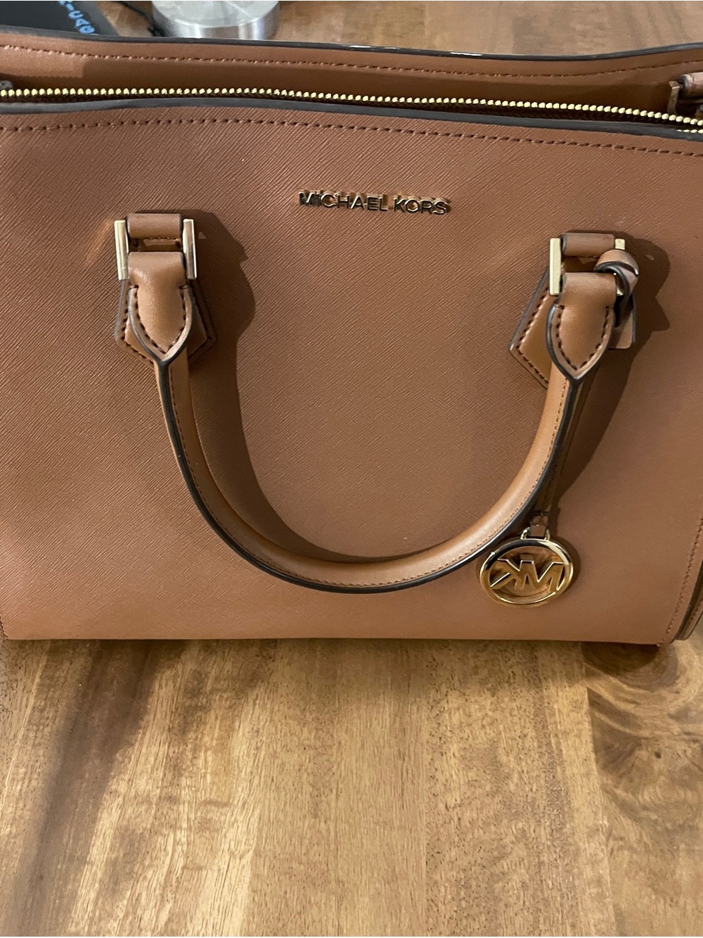 Michael Kors Cognac Leather Satchel with Gold Logo Charm